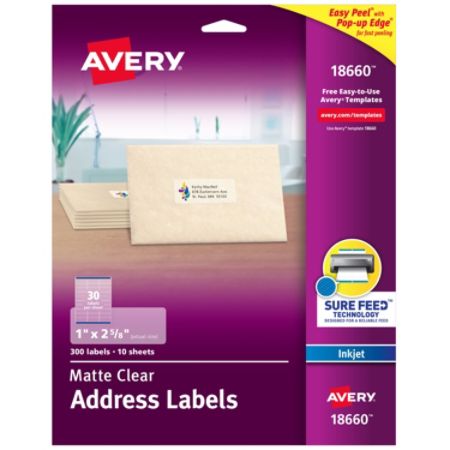 Avery Easy Peel Permanent Address Labels 18660 1 X 2 5 8 Clear Pack Of 300 Item 472131