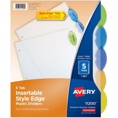 Avery Style Edge Insertable Plastic Dividers Multicolor 5 Tab Item 474176