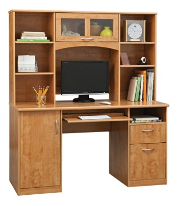 Realspace Landon 56 W Desk With Hutch Oak Office Depot