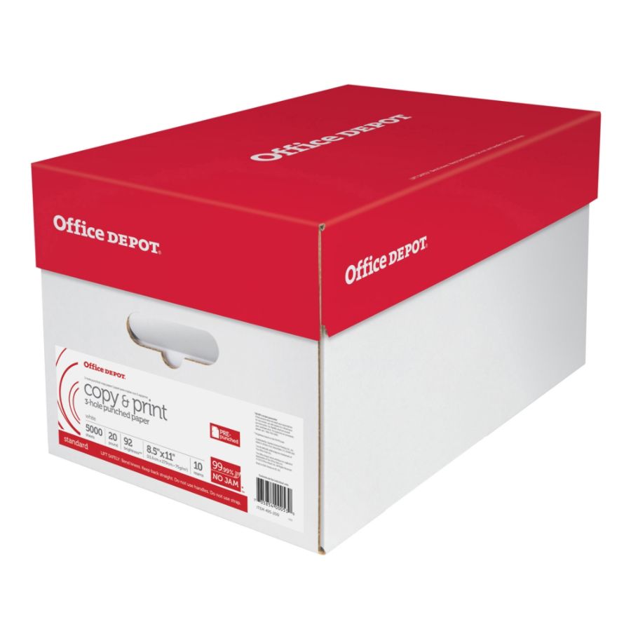 Office Depot Copy & Print Paper, 3Hole Punched, Letter, 20 Lb, 5000