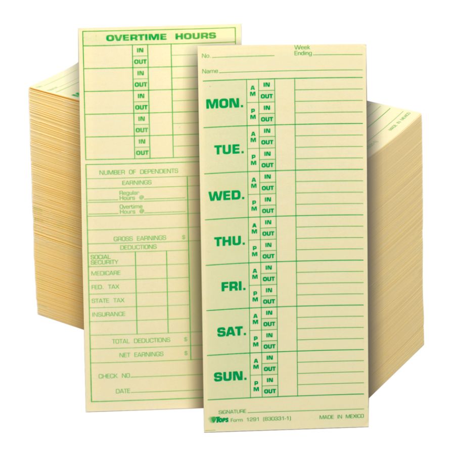 TOPS Time Cards Replaces Original Card 331 10 Named Days 2 Sided 8 12 x ...