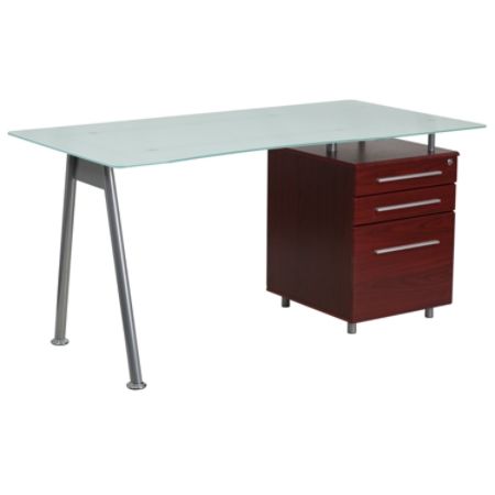 Flash Furniture Contemporary Glass Computer Desk With 3 Drawer