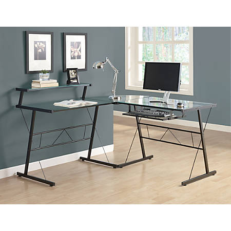 Monarch Specialties L Shaped Glass Computer Desk Clearblack