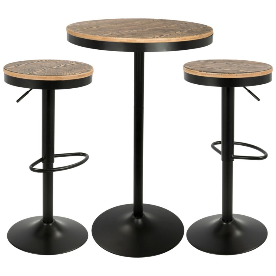 3pc Dakota Industrial Farmhouse Pub Dining Set Black - LumiSource