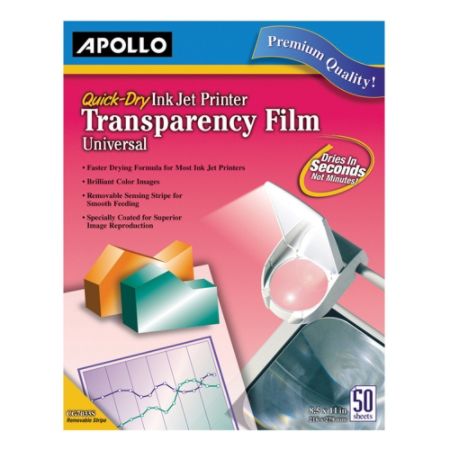 Apollo Quick Dry Universal Inkjet Transparency Film Box Of 50 Item 521312