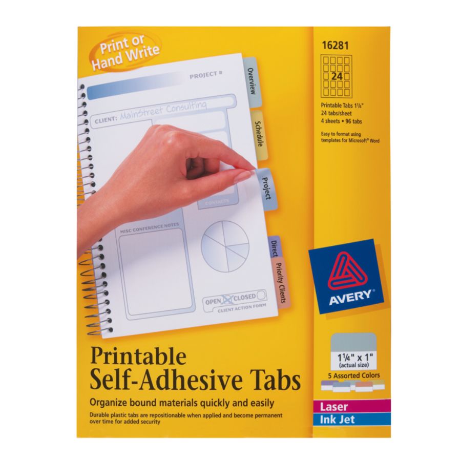 avery printable self adhesive tabs 1 14 x 1 assorted