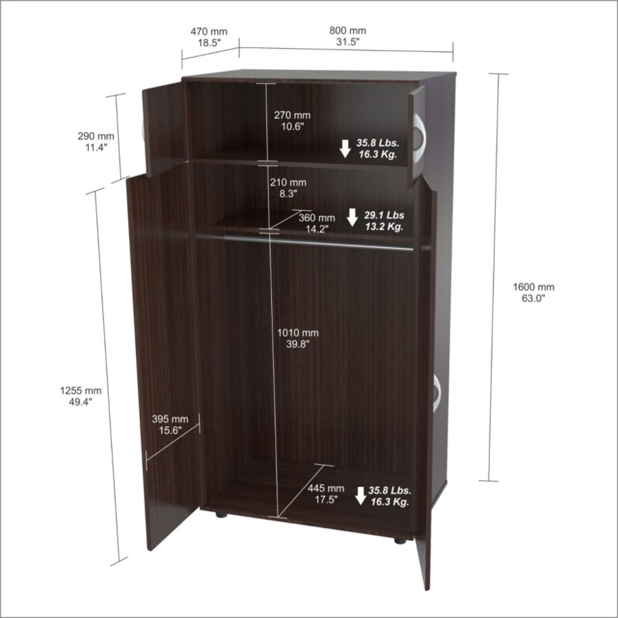 Inval 4 Door Wardrobe Armoire Espresso Wengue Zerbee