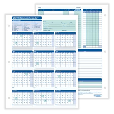 Complyright 2020 Attendance Calendar Cards 8 1 2 X 11 White Pack Of 25 Item 528275