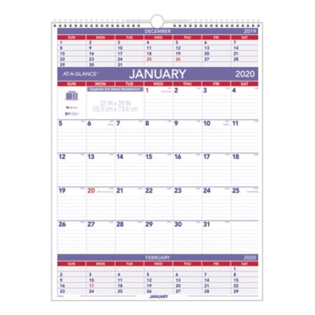 AT A GLANCE Monthly Wall Calendar PM102820 Office Depot