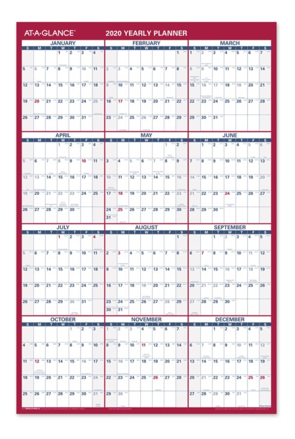 ATAGLANCE 2Sided Yearly Erasable Wall Calendar, 24" x 36", PM26B28