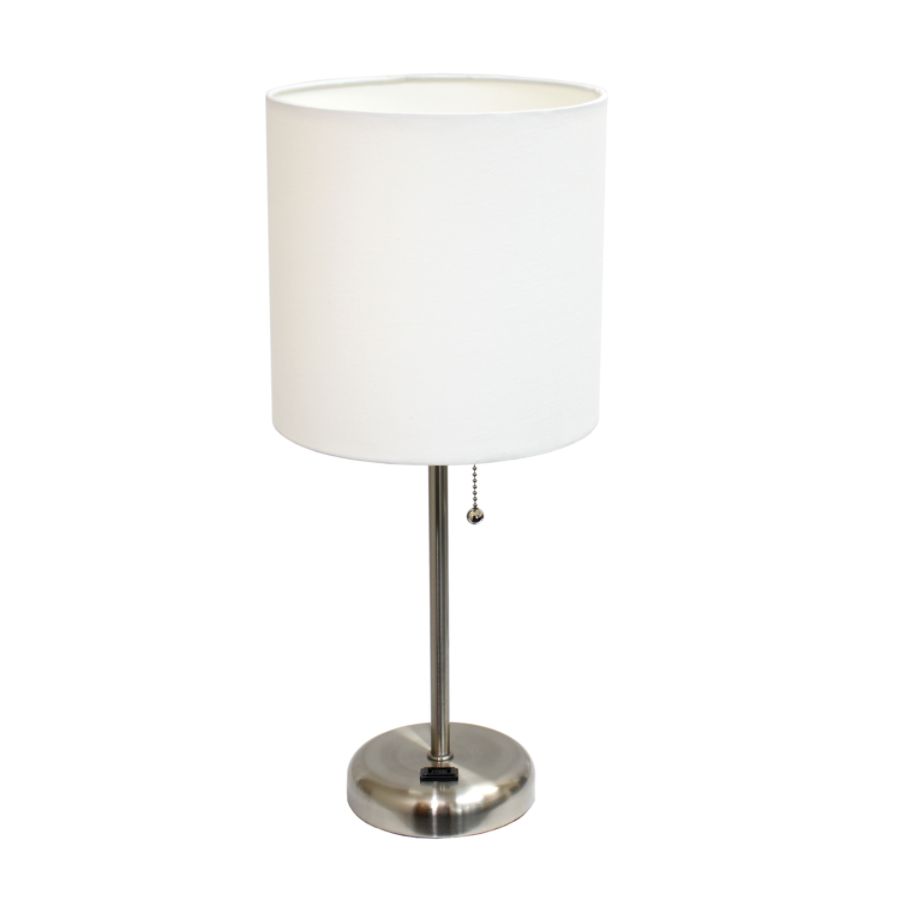 Limelights Lamps 19.5 in. Brushed Steel Stick Table Lamp with Charging Outlet Base LT2024-WHT