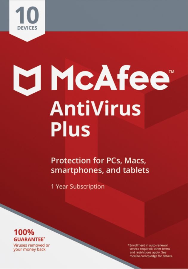 McAfee&reg; Antivirus Plus, For 10 Devices, For PC/Mac, eCode