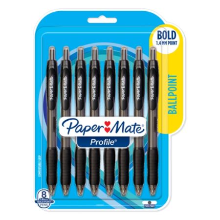 Paper Mate Profile Retractable Ballpoint Pens Bold Point 1.4 mm Clear ...