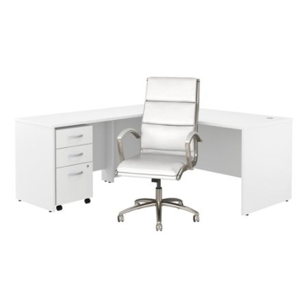 Bush Business Furniture Studio C 72 W L Shaped Desk With Mobile File Cabinet And High Back Office Chair White Standard Delivery Item 5630189