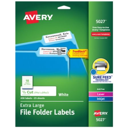 Avery Trueblock Extra Large Permanent Inkjet Laser File Folder Labels 5027 15 16 X 3 7 16 White Pack Of 450 Item 567775