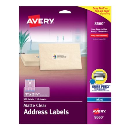 Avery Easy Peel Permanent Address Labels 8660 1 X 2 5 8 Matte Clear Box Of 750 Item 574558