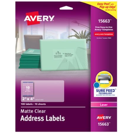 Avery Easy Peel Permanent Laser Address Labels 15663 2 X 4 Clear Pack Of 100 Item 582644