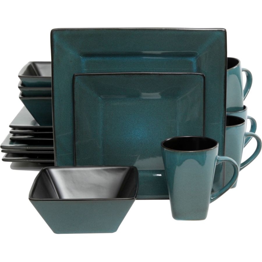 Gibson Elite 16pc Stoneware Overseas Kiesling Dinnerware Set Blue/Black