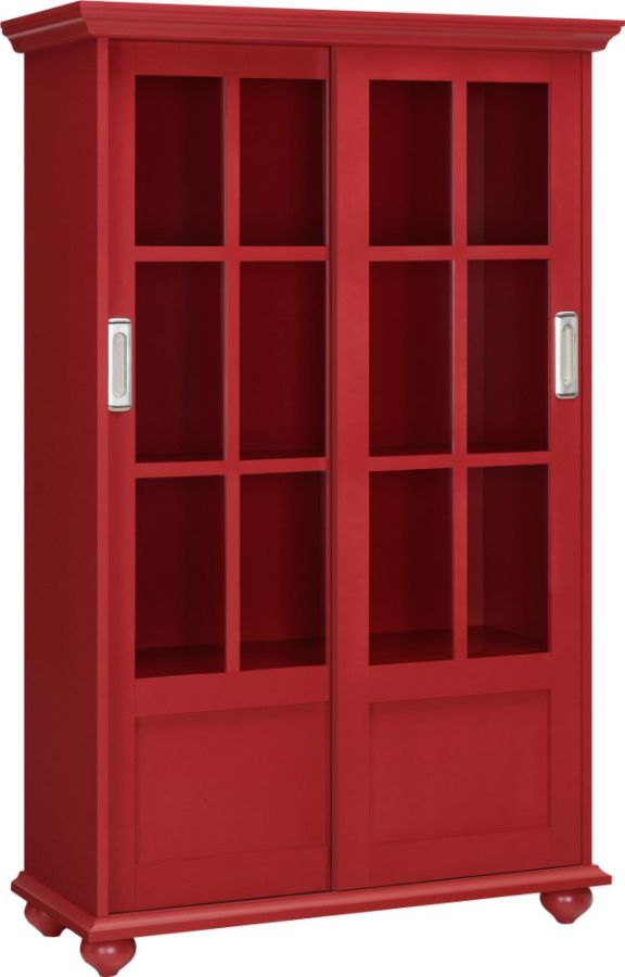 Ameriwood Home Aaron Lane Bookcase with Sliding Glass Doors, Red