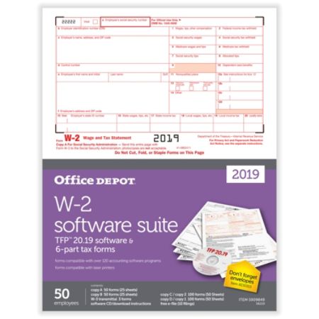 Office Depot Brand W 2 Laser Tax Forms With Software 2019 Tax Year 2 Up 6 Part 8 1 2 X 11 Pack Of 50 Form Sets Item 5909849