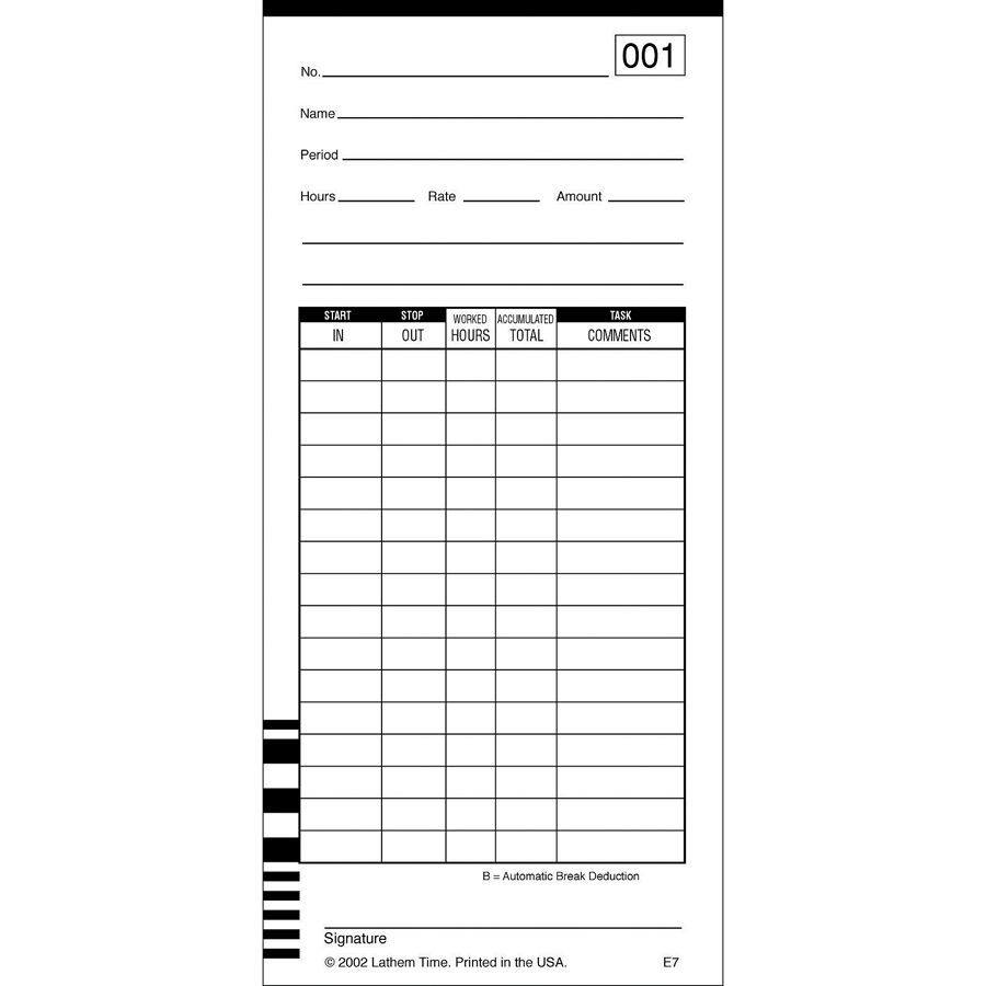 Lathem Time E7-100 Universal 2-Sided Time Cards For 7000E Time Recorder, Numbered 1-100, 100/Pack