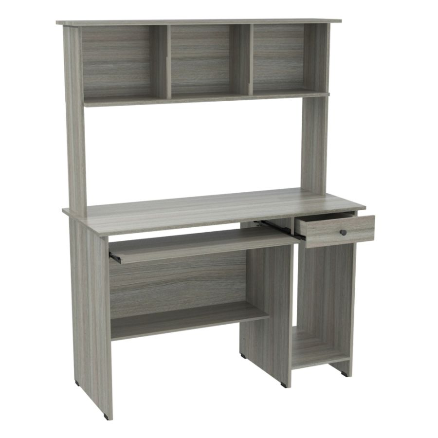 Computer Work Center with Hutch Gray - Inval: Melamine, MDF, Slide-Out Keyboard Tray