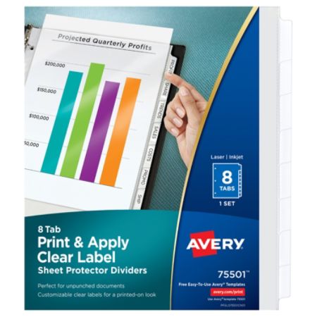 Avery Print Apply Clear Label Sheet Protector Dividers With Index Maker Easy Peel Printable Labels 8 Tab Set Item 591994