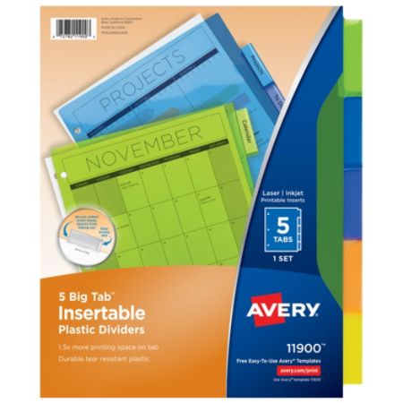 Avery Big Tab Insertable Plastic Dividers Multicolor 5 Tab Item 592012