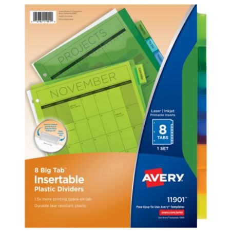 Avery Big Tab Insertable Plastic Dividers Multicolor 8 Tab Item 592057