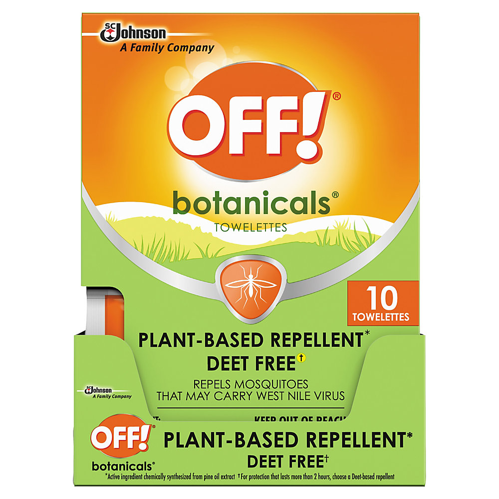 Head outside with OFF! Botanicals insect repellent by your side. The gentle formula is free of DEET and won't leave your skin feeling sticky or greasy, so you can enjoy the great outdoors in comfort. Helps keep gnats and mosquitoes away. Plant-based formula is DEET free. Does not leave a sticky or greasy residue behind. 80 wipes total are included.