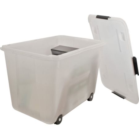 Advantus 15 Gallon Rolling Storage Tub External Dimensions 23 8 Width X 15 8 Depth X 15 8 Height 15 Gal Stackable Plastic Clear For