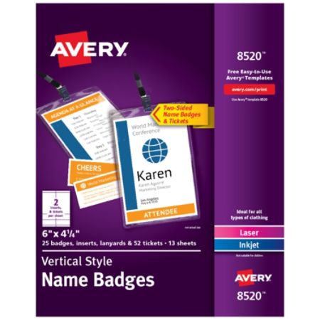 Avery Vertical Name Badge Kit 6 X 4 1 4 White Pack Of 25 Badges Item 6360122
