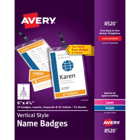 Avery Vertical Name Badge Kit 6 x 4 14 White Pack Of 25 Badges - Office ...