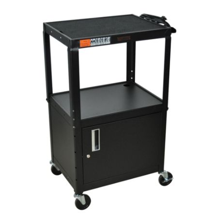 H Wilson Metal Utility Cart With Locking Cabinet Black Office Depot