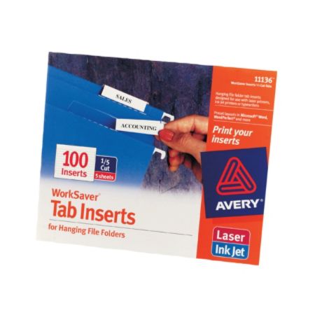 Avery Printable Tab Inserts For Hanging File Folders 1 5 Cut For 2 Tabs White Box Of 100 Item 644757