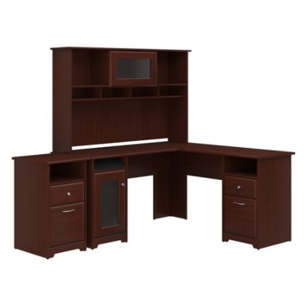 Bush L DeskHutchCabinet Harvest Cherry - Office Depot