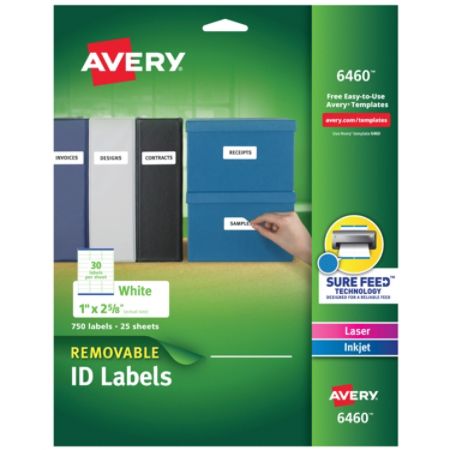 Avery Removable Laser Inkjet Id Labels 6460 Organization 1 X 2 5 8 White Pack Of 750 Item 653618
