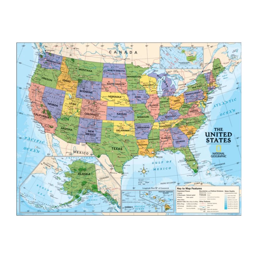 National Geographic Maps Political Series Usa Map 51 X 40 Grades 4 12 Item 654132