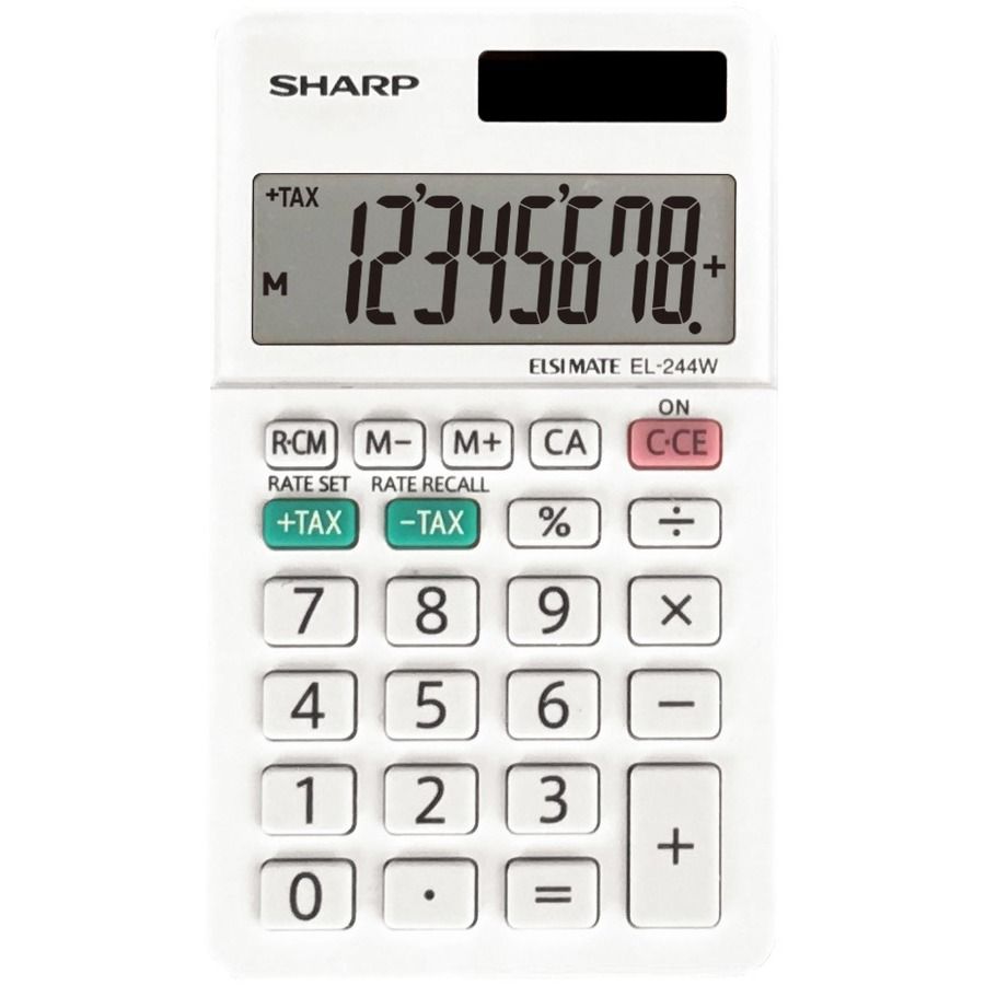 Sharp EL-244WB 8 Digit Professional Pocket Calculator - Extra Large Display, Durable, Plastic Key, Dual Power, 3-Key Memory, Automatic Power Down - 8