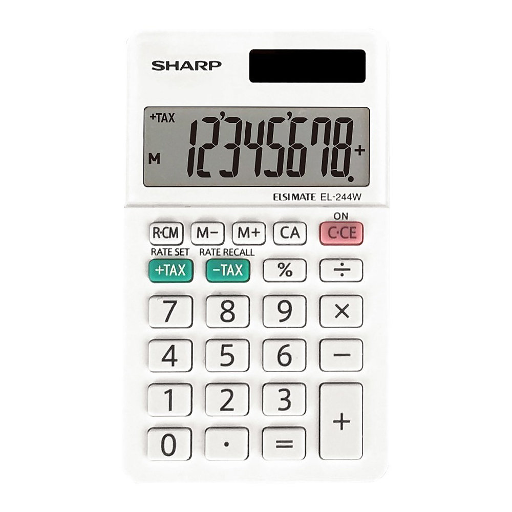 Sharp EL-244WB 8 Digit Professional Pocket Calculator - Extra Large Display, Durable, Plastic Key, Dual Power, 3-Key Memory, Automatic Power Down - 8