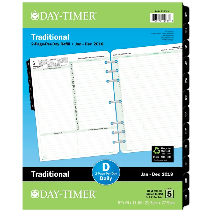 Day-Timer 92010 2PPD Loose-leaf Original Planner Refills Julian ...