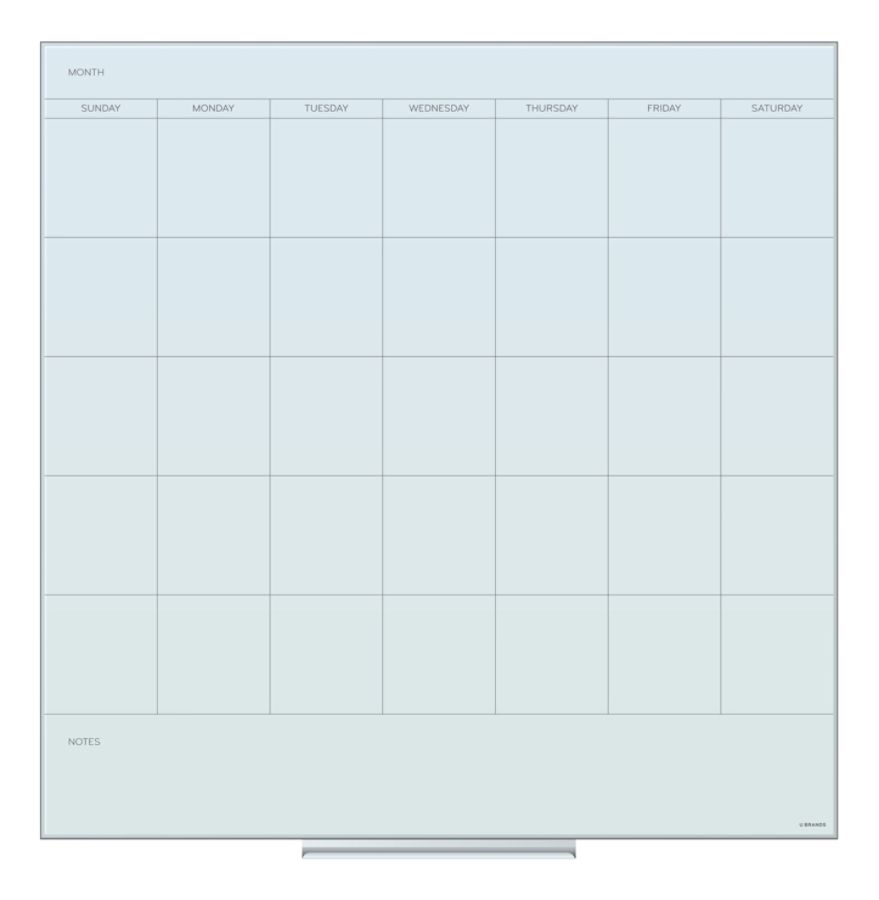 U Brands 36" Square Glass Dry Erase Calendar Board White Frosted Surface
