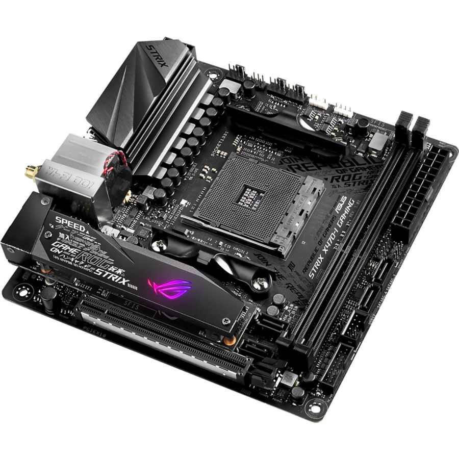 Asus ROG Strix X470-I GAMING Desktop Motherboard - AMD Chipset - Socket AM4 - 32 GB DDR4 SDRAM Maximum RAM - DIMM, UDIMM - 2 x Memory Slots - Gigabit