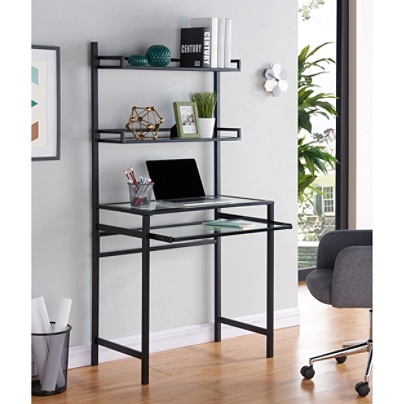 Southern Enterprises Brax Metal Glass Small Space Desk With Hutch