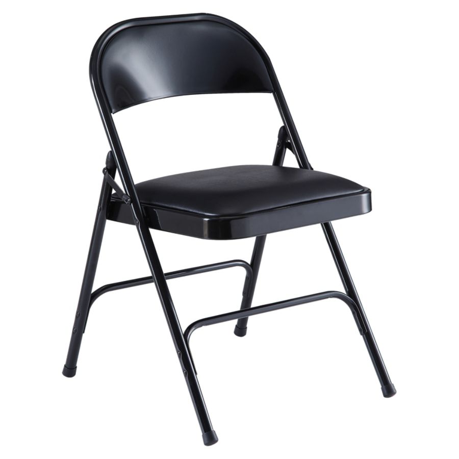 black cushioned folding chairs