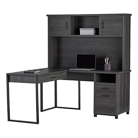Realspace Dejori L Desk With Hutch Charcoal Office Depot