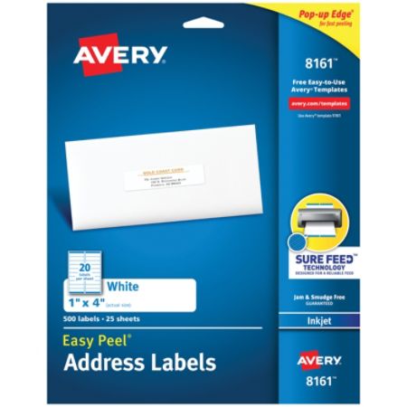 Avery Easy Peel White Inkjet Address Labels 8161 1 X 4 Box Of 500 Item 683219