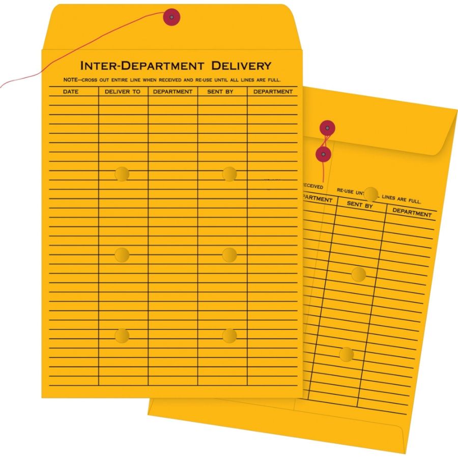 Business Source 2-sided Inter-Department Envelopes - Inter-department - 10&quot; Width x 13&quot; Length - 28 lb - String/Button - Kraft - 100 / Box - Kraft