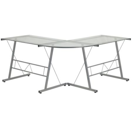 Flash Furniture Glass L Shape Corner Computer Desk With Metal