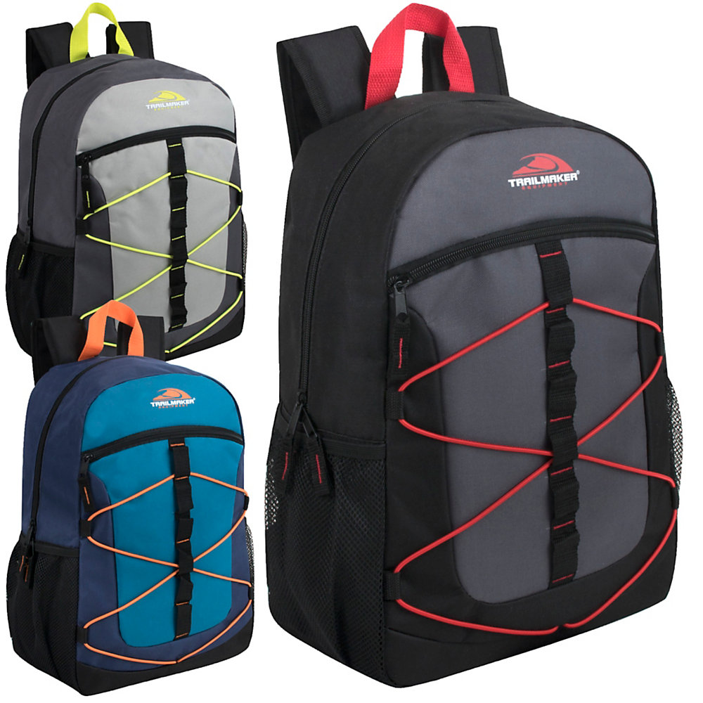 Trailmaker Equipment Bungee Backpacks, Assorted Colors, Case Of 24 Backpacks